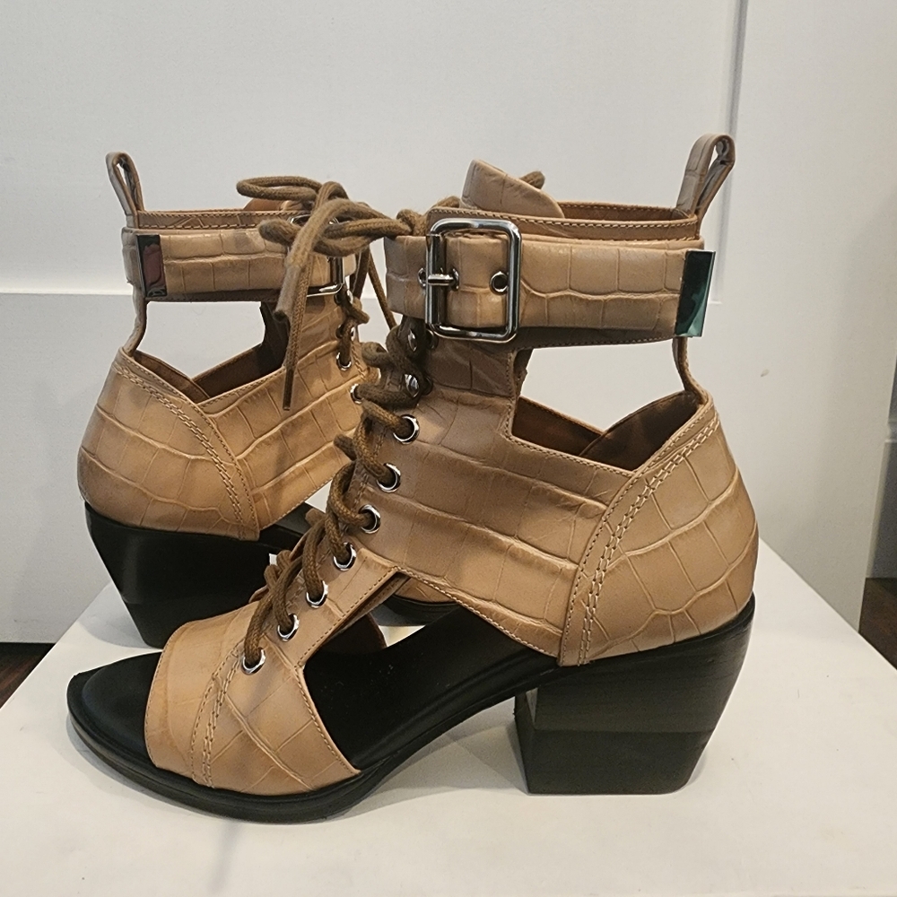 Chloe Cutout Croc Leather Ankle Open Toe Booties